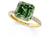 Yellow gold Fancy Green Asscher Cut Diamond Solitaire Ring with Pavé Band and Hidden Halo_22