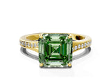 Yellow gold Fancy Green Asscher Cut Diamond Solitaire Ring with Pavé Band and Prong Setting_12