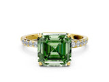 Yellow gold Fancy Green Asscher Cut Diamond Solitaire Ring with Pave Band and Four Prong Setting_17