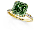 Yellow gold Fancy Green Asscher Cut Diamond Solitaire Ring with Pave Band and Four Prong Setting_18