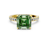 Yellow gold Fancy Green Asscher Cut Diamond Solitaire Ring with Round  Pavé Band and Four-Prong Setting_36