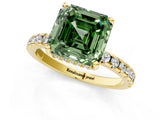 Yellow gold Fancy Green Asscher Cut Diamond Solitaire Ring with Round  Pavé Band and Four-Prong Setting_37