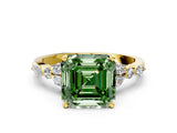 Yellow gold Fancy Green Asscher Cut Diamond Solitaire Ring with Side Stones and Four-Prong Setting_29