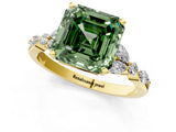 Yellow gold Fancy Green Asscher Cut Diamond Solitaire Ring with Side Stones and Four-Prong Setting_30