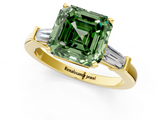 Yellow gold Fancy Green Asscher  Cut Diamond Solitaire Ring with Tapered Baguette Accents and Four-Prong Setting_18