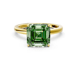 Yellow gold Fancy Green Asscher Cut Diamond Solitaire Ring with Thin Band and Prong Setting_12