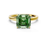 Yellow gold Fancy Green Asscher Cut Diamond Solitaire Ring with Thin Band and Prong Setting_24