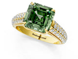 Yellow gold Fancy Green Asscher Cut Diamond Solitaire Ring with Three-Row Pavé Band and Four-Prong Setting_18