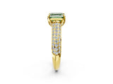 Yellow gold Fancy Green Asscher Cut Diamond Solitaire Ring with Three-Row Pavé Band and Four-Prong Setting_19