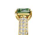 Yellow gold Fancy Green Asscher Cut Diamond Solitaire Ring with Three-Row Pavé Band and Four-Prong Setting_22
