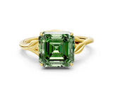 Yellow gold Fancy Green Asscher Cut Diamond Solitaire Ring with Twist Band and Four-Prong Setting_29