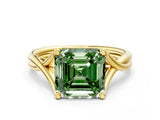 Yellow gold Fancy Green Asscher Cut Diamond Solitaire Twist Band Prong Setting Ring_43