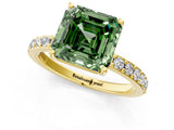 Yellow gold Fancy Green Asscher  Cut Diamond Solitaire with Pave Band and Four-Prong Setting 1