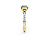Yellow gold Fancy Green Asscher  Cut Diamond Solitaire with Pave Band and Four-Prong Setting 2
