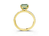 Yellow gold Fancy Green Asscher  Cut Diamond Solitaire with Pave Band and Four-Prong Setting 3