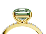 Yellow gold Fancy Green Asscher  Cut Diamond Solitaire with Pave Band and Four-Prong Setting 4