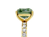 Yellow gold Fancy Green Asscher  Cut Diamond Solitaire with Pave Band and Four-Prong Setting 5