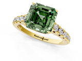 Yellow gold Fancy Green Asscher  Cut Diamond Solitaire with Pave Band and Four-Prong Setting_1