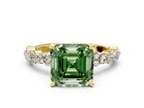 Yellow gold Fancy Green Asscher Cut Diamond Solitaire with Side Stones, Pave Band, Four-Prong Setting_63