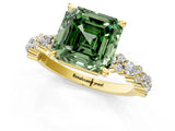 Yellow gold Fancy Green Asscher Cut Diamond Solitaire with Side Stones, Pave Band, Four-Prong Setting_64