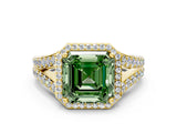 Yellow gold Fancy Green Asscher Cut Diamond Split Shank Halo Ring with Four-Prong Setting_34