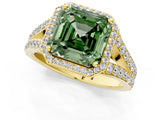 Yellow gold Fancy Green Asscher Cut Diamond Split Shank Halo Ring with Four-Prong Setting_35