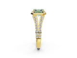 Yellow gold Fancy Green Asscher Cut Diamond Split Shank Halo Ring with Four-Prong Setting_36