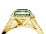 Yellow gold Fancy Green Asscher Cut Diamond Split Shank Halo Ring with Four-Prong Setting_38