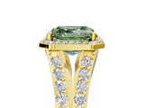 Yellow gold Fancy Green Asscher Cut Diamond Split Shank Halo Ring with Four-Prong Setting_39