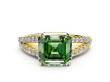 Yellow gold Fancy Green Asscher Cut Diamond Split Shank Pavé Engagement Ring with Four-Prong Setting_12