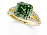 Yellow gold Fancy Green Asscher Cut Diamond Split Shank Pavé Engagement Ring with Four-Prong Setting_13
