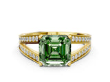 Yellow gold Fancy Green Asscher Cut Diamond Split Shank Ring with Pavé Band and Four-Prong Setting_35