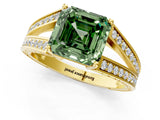 Yellow gold Fancy Green Asscher Cut Diamond Split Shank Ring with Pavé Band and Four-Prong Setting_36