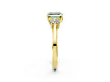 Yellow gold Fancy Green Asscher Cut Diamond Three-Stone Engagement Ring with Prong Setting and Pavé Band_2