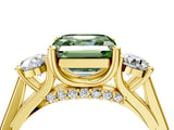 Yellow gold Fancy Green Asscher Cut Diamond Three-Stone Engagement Ring with Prong Setting and Pavé Band_4