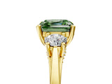 Yellow gold Fancy Green Asscher Cut Diamond Three-Stone Engagement Ring with Prong Setting and Pavé Band_5