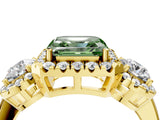 Yellow gold Fancy Green Asscher Cut Diamond Three-Stone Halo Ring with Prong Setting and Pavé Accents_4
