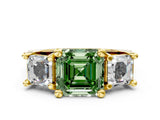 Yellow gold Fancy Green Asscher Cut Diamond Three-Stone Ring with Channel Set Band and Four-Prong Setting_63