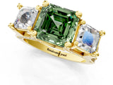 Yellow gold Fancy Green Asscher Cut Diamond Three-Stone Ring with Channel Set Band and Four-Prong Setting_64