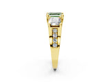 Yellow gold Fancy Green Asscher Cut Diamond Three-Stone Ring with Channel Set Band and Four-Prong Setting_65