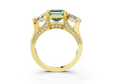 Yellow gold Fancy Green Asscher Cut Diamond Three-Stone Ring with Channel Set Band and Four-Prong Setting_66