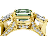 Yellow gold Fancy Green Asscher Cut Diamond Three-Stone Ring with Channel Set Band and Four-Prong Setting_67