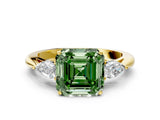 Yellow gold Fancy Green Asscher Cut Diamond Three-Stone Ring with Pear Side Stones and Four-Prong Setting_90