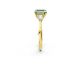 Yellow gold Fancy Green Asscher Cut Diamond Three-Stone Ring with Pear Side Stones and Four-Prong Setting_92