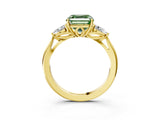 Yellow gold Fancy Green Asscher Cut Diamond Three-Stone Ring with Pear Side Stones and Four-Prong Setting_93