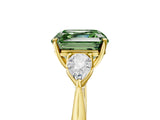 Yellow gold Fancy Green Asscher Cut Diamond Three-Stone Ring with Pear Side Stones and Four-Prong Setting_95