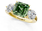 Yellow gold Fancy Green Asscher Cut Diamond Three-Stone Ring with Prong Setting and Classic Band_52