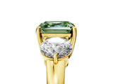 Yellow gold Fancy Green Asscher Cut Diamond Three-Stone Ring with Prong Setting and Classic Band_56