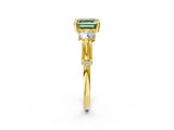 Yellow gold Fancy Green Asscher Cut Diamond Three-Stone Ring with Prong Setting and Pavé Band_2