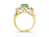 Yellow gold Fancy Green Asscher Cut Diamond Three-Stone Ring with Prong Setting and Pavé Band_3